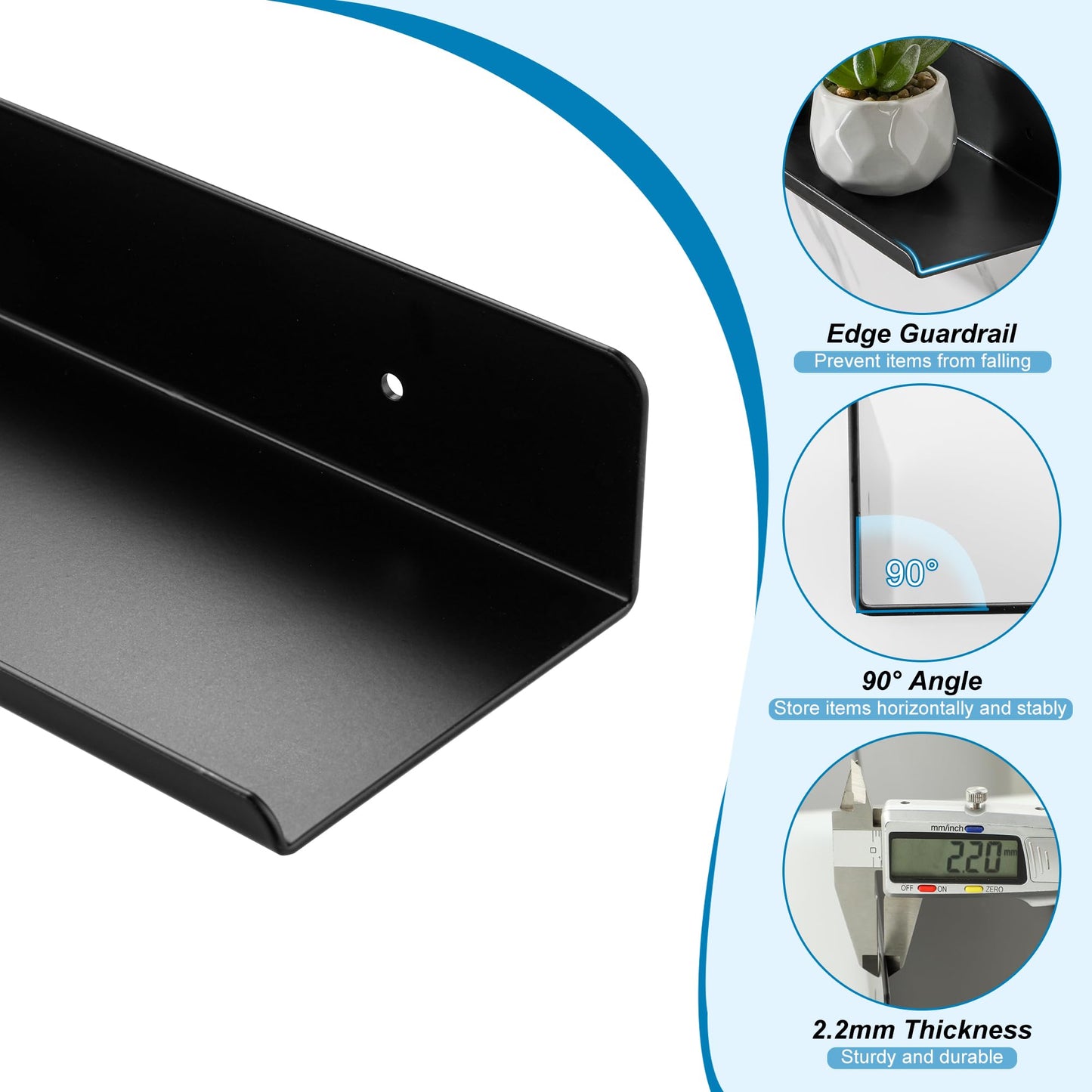 SAYAYO Floating Shelves Wall Mounted 30CM/ 12INCH, Screw-in Display Storage Shelf for Bedroom, Bathroom, Kitchen, Living Room, Office, with Drilling, Set of 2, White/ Black