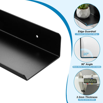 SAYAYO Floating Shelves Wall Mounted 30CM/ 12INCH, Screw-in Display Storage Shelf for Bedroom, Bathroom, Kitchen, Living Room, Office, with Drilling, Set of 2, White/ Black