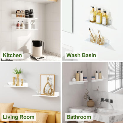 SAYAYO Floating Shelves Wall Mounted 30CM/ 12INCH, Screw-in Display Storage Shelf for Bedroom, Bathroom, Kitchen, Living Room, Office, with Drilling, Set of 2, White/ Black