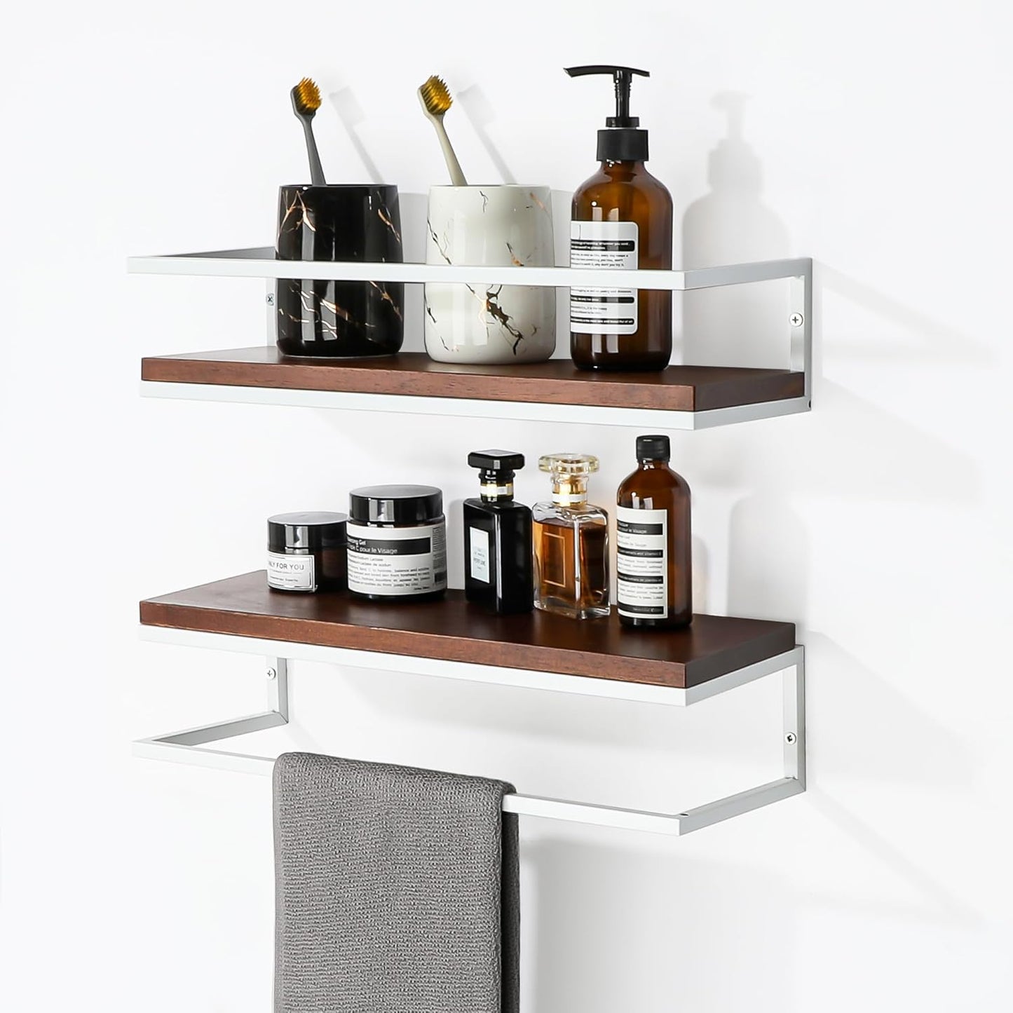 SAYAYO 40 CM Wooden Wall Shelves, Set of 2 Wooden Bathroom Shelves, Wall-Mounted Shelf for Books, Plants, Wall Shelves for Kitchen, Bathroom, Living Room, Study