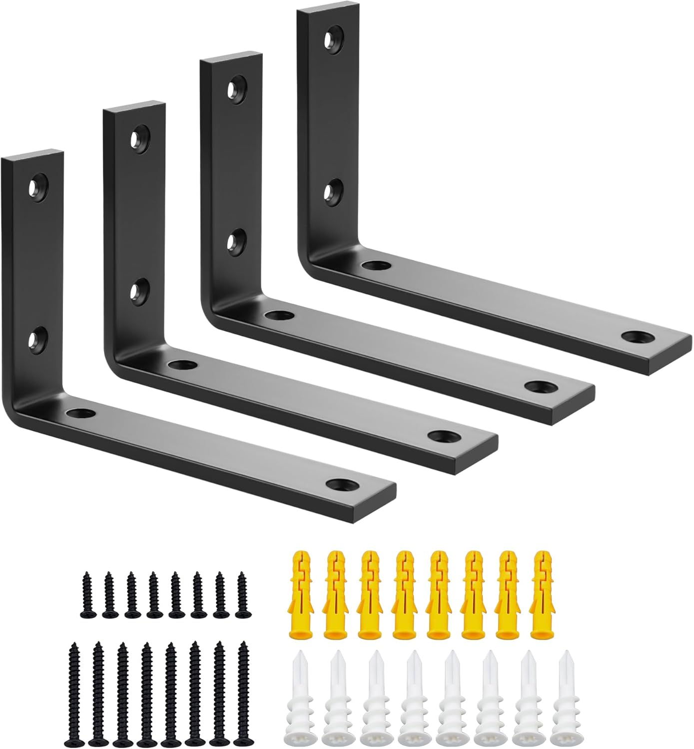 SAYAYO Shelf Brackets Heavy Duty 5MM Thick White Angle Brackets Metal L Brackets for Shelves, Wooden Shelf Brackets & Supports Wall Hanging Corner Brace, 125mm - 300mm, 2 Pack/ 4 Pack