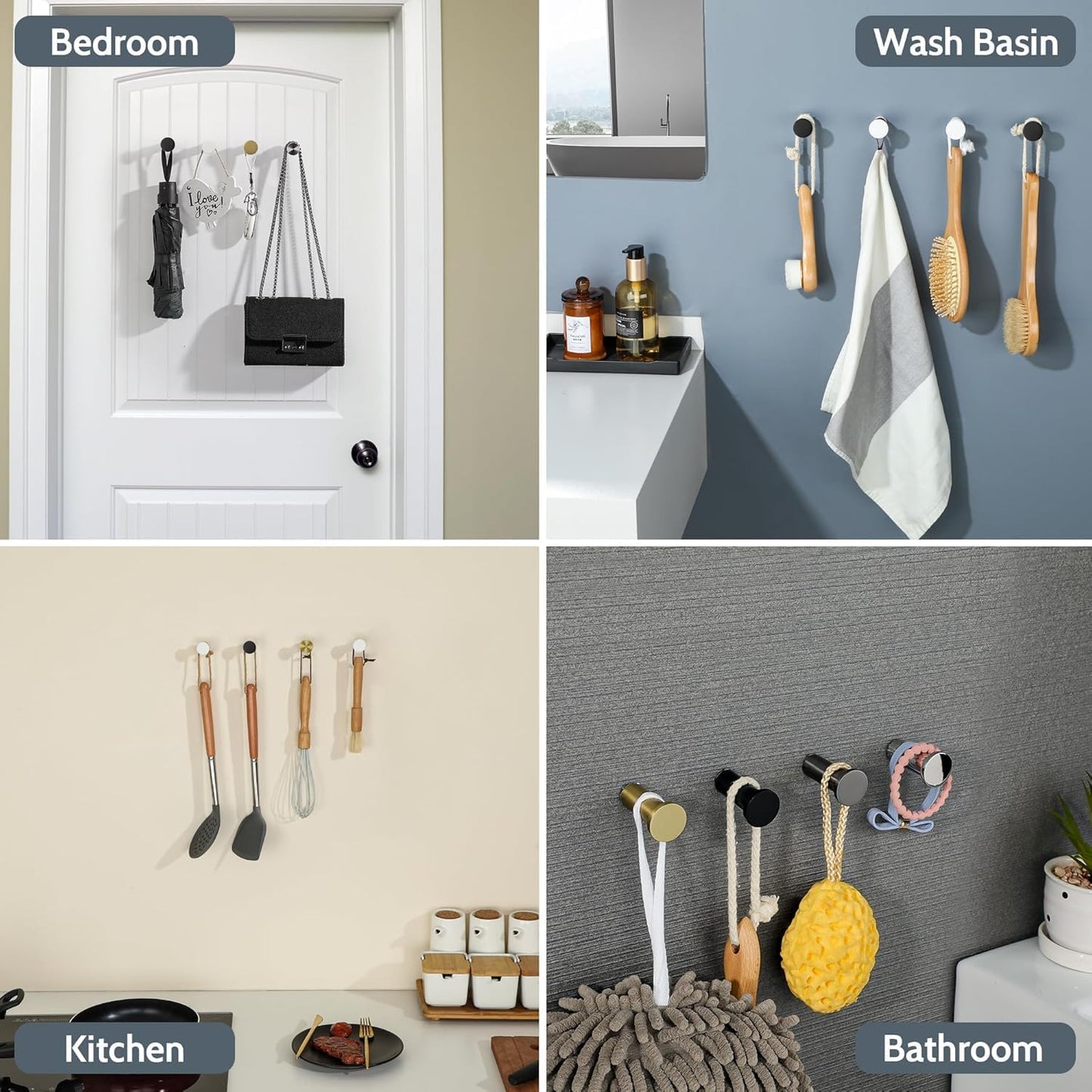 SAYAYO Coat Hooks Wall Mounted SUS304 Stainless Steel Door Hooks for Hanging Towels Wall Hooks for Bathroom Heavy Duty, 2Pcs/4Pcs