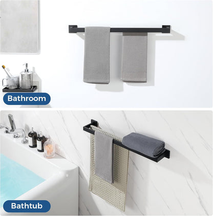 SAYAYO Double Towel Rail Wall Mounted Black Hand Towel Holder, 2-Tier Large Bath Towel Rack Heavy Duty for Bathroom Kitchen, 50CM, 60CM, 70CM