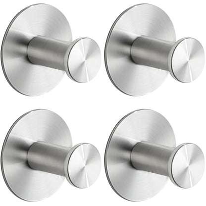 SAYAYO Self Adhesive Hooks 2PCS/ 4PCS Sticky Coat Hooks for Hanging Towels Wall Hook for Bathroom Kitchen Home Door, SUS304 Stainless Steel, No Nails, Round Design