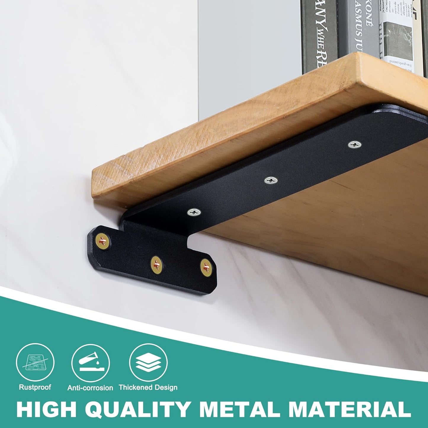 SAYAYO 4 Pieces Heavy Duty Bracket Heavy Duty Bracket, Metal Bracket Wall Shelf, Bracket Shelf Bracket Wall Shelf L Shape, Black Square 200MM Length