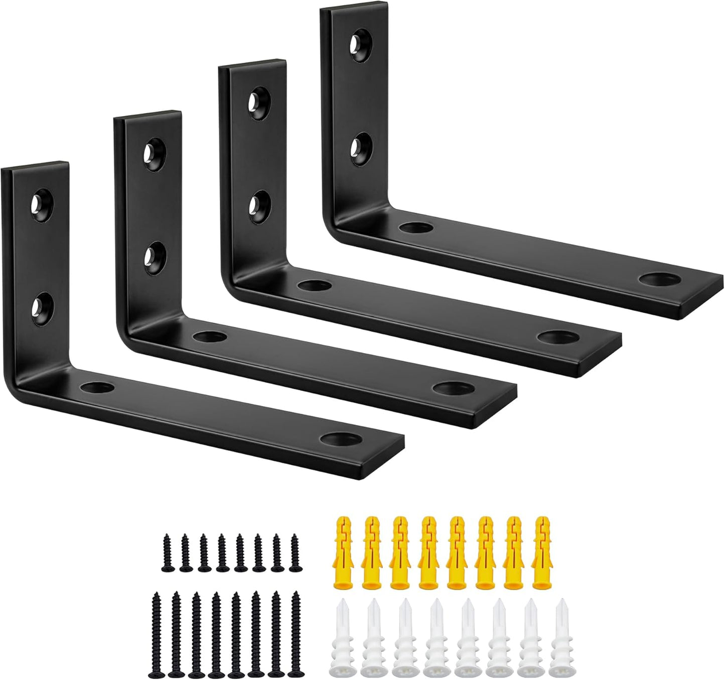 SAYAYO Shelf Brackets Heavy Duty 5MM Thick White Angle Brackets Metal L Brackets for Shelves, Wooden Shelf Brackets & Supports Wall Hanging Corner Brace, 125mm - 300mm, 2 Pack/ 4 Pack