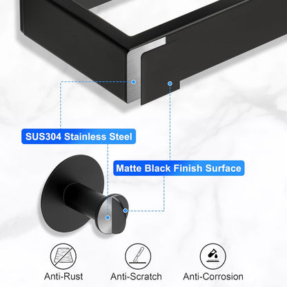 SAYAYO Toilet Roll Holder Self Adhesive Sticky on 2 Hooks for Hanging Towels Wall Hook Toilet Paper Holder Without Screws No Drill for Bathroom Kitchen SUS304 Stainless Steel Bathroom set