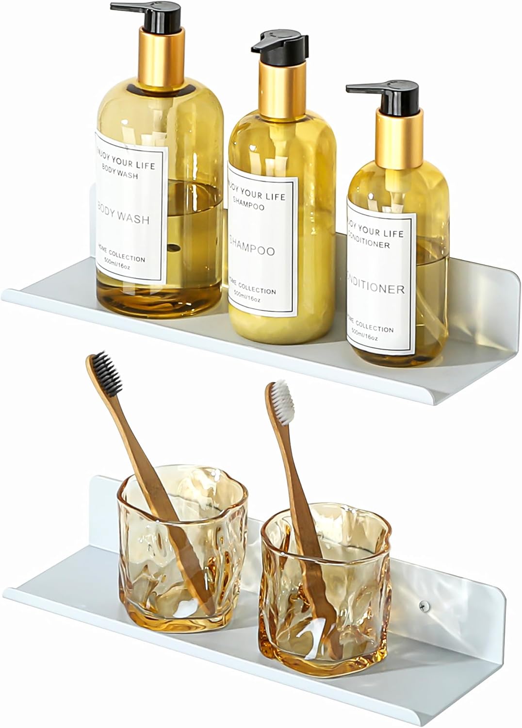 SAYAYO Floating Shelves Wall Mounted 30CM/ 12INCH, Screw-in Display Storage Shelf for Bedroom, Bathroom, Kitchen, Living Room, Office, with Drilling, Set of 2, White/ Black