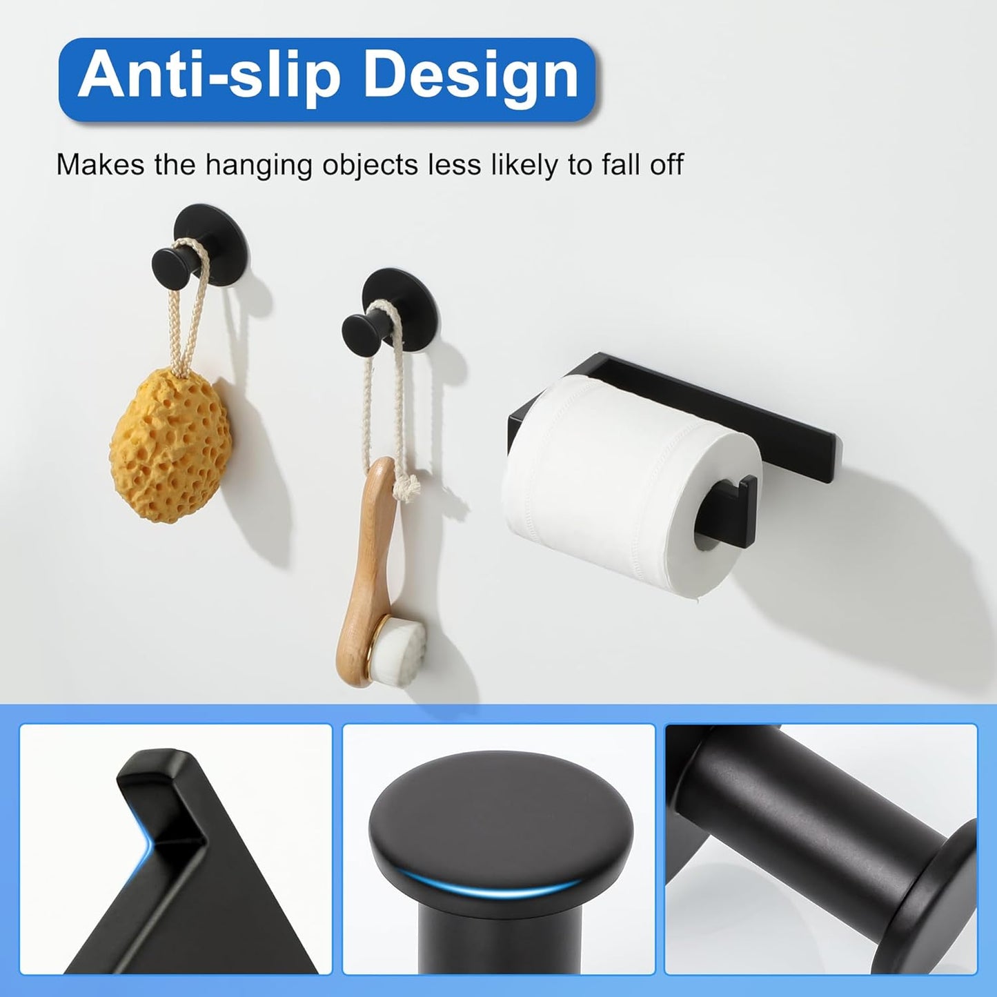 SAYAYO Toilet Roll Holder Self Adhesive Sticky on 2 Hooks for Hanging Towels Wall Hook Toilet Paper Holder Without Screws No Drill for Bathroom Kitchen SUS304 Stainless Steel Bathroom set