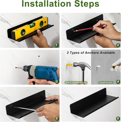 SAYAYO Floating Shelves Wall Mounted 30CM/ 12INCH, Screw-in Display Storage Shelf for Bedroom, Bathroom, Kitchen, Living Room, Office, with Drilling, Set of 2, White/ Black