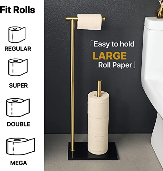 Sayayo Free Standing Toilet Roll Holder with Double Pole (Rectangular Base)