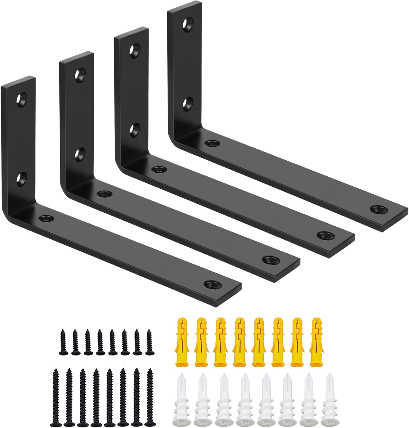 SAYAYO Shelf Brackets Heavy Duty 5MM Thick White Angle Brackets Metal L Brackets for Shelves, Wooden Shelf Brackets & Supports Wall Hanging Corner Brace, 125mm - 300mm, 2 Pack/ 4 Pack