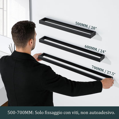 SAYAYO Hand Towel Holder Wall Mounted Black Towel Rail Self Adhesive or Screw Fixing Towel Ring for Bathroom Kitchen, SUS304 Stainless Steel Waterproof & Rustproof 20CM - 70CM
