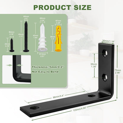 SAYAYO Shelf Brackets Heavy Duty 5MM Thick White Angle Brackets Metal L Brackets for Shelves, Wooden Shelf Brackets & Supports Wall Hanging Corner Brace, 125mm - 300mm, 2 Pack/ 4 Pack