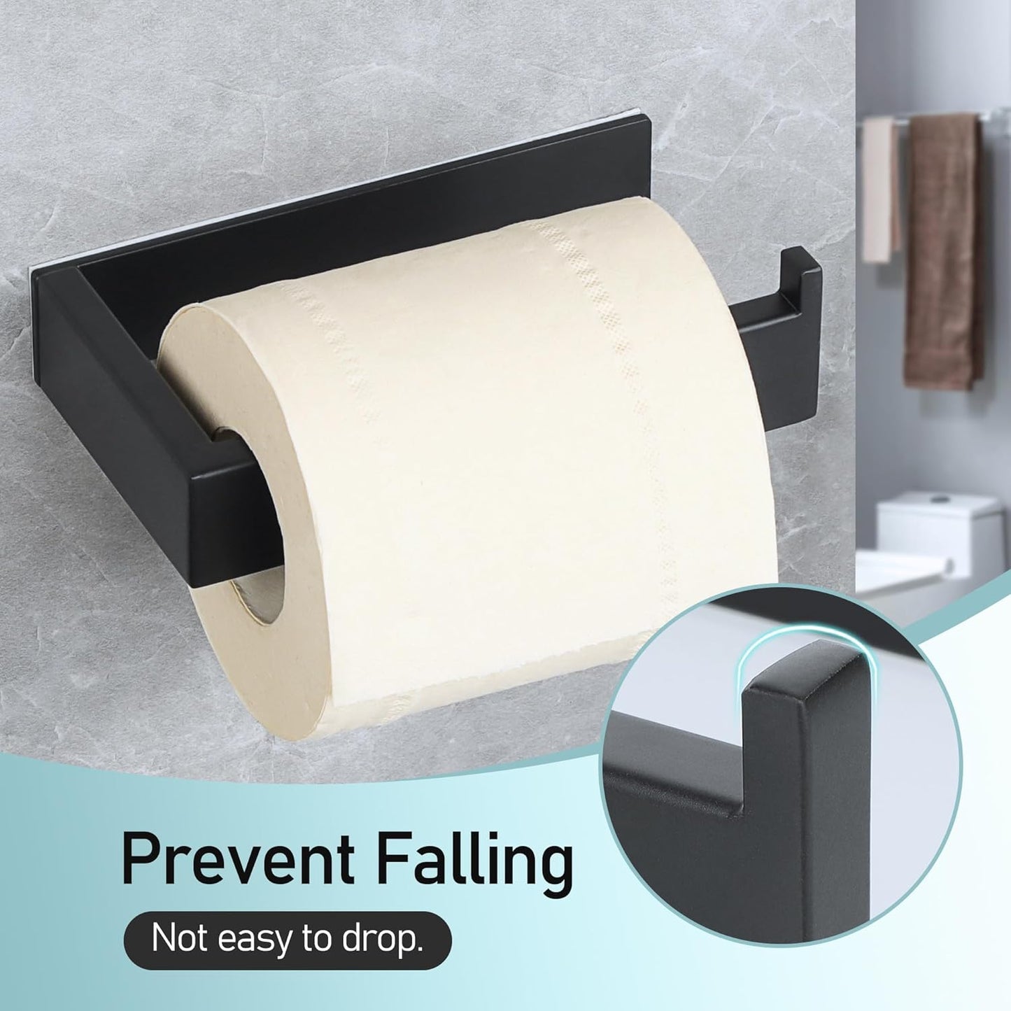 SAYAYO Toilet Roll Holder Self Adhesive Sticky on Toilet Paper Holder Without Screws No Drill for Bathroom Kitchen SUS304 Stainless Steel Square Design Towards the Right/ Left