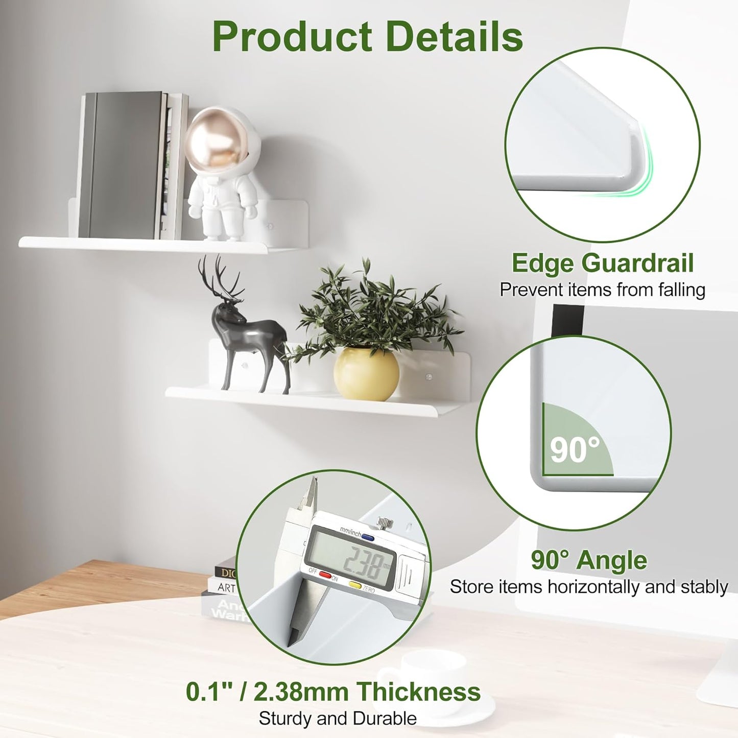 SAYAYO Floating Shelves Wall Mounted 30CM/ 12INCH, Screw-in Display Storage Shelf for Bedroom, Bathroom, Kitchen, Living Room, Office, with Drilling, Set of 2, White/ Black