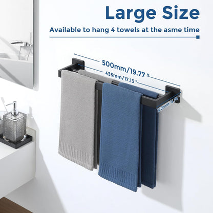 SAYAYO Double Towel Rail Wall Mounted Black Hand Towel Holder, 2-Tier Large Bath Towel Rack Heavy Duty for Bathroom Kitchen, 50CM, 60CM, 70CM