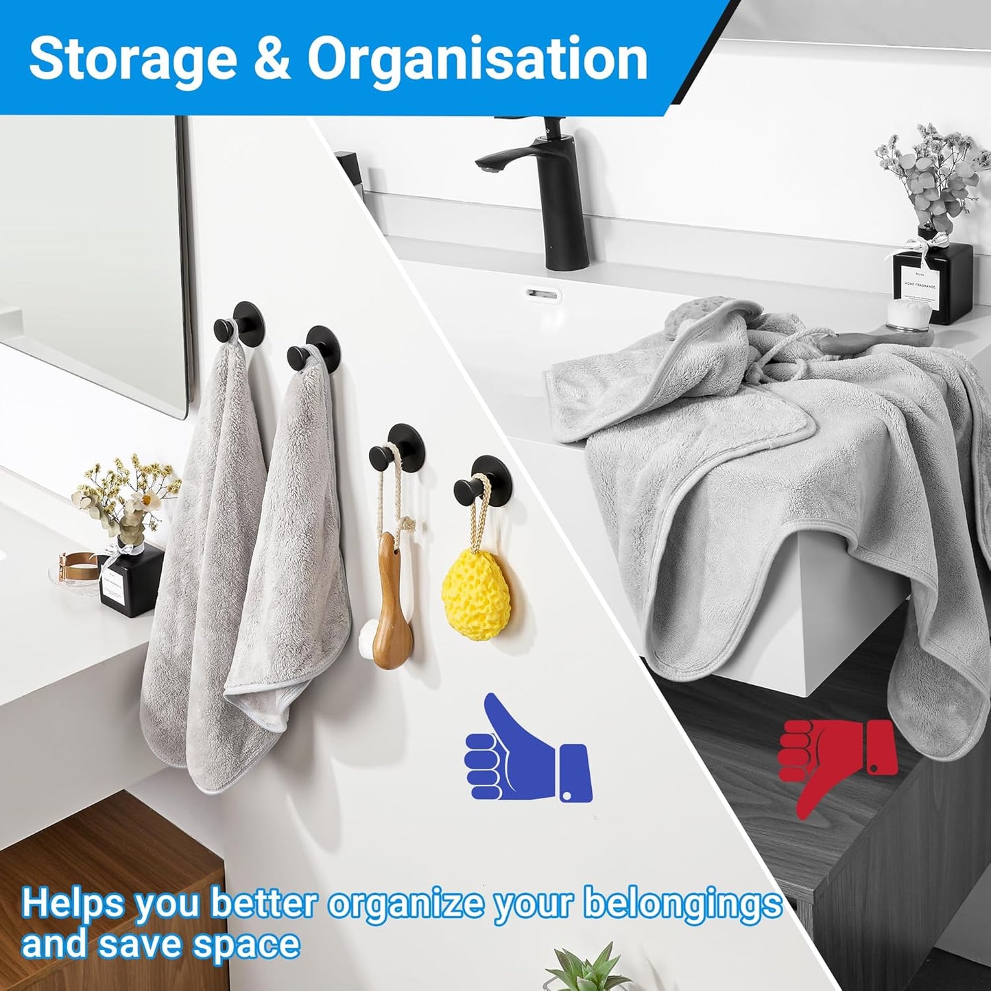 SAYAYO Self Adhesive Hooks 2PCS/ 4PCS Sticky Coat Hooks for Hanging Towels Wall Hook for Bathroom Kitchen Home Door, SUS304 Stainless Steel, No Nails, Round Design