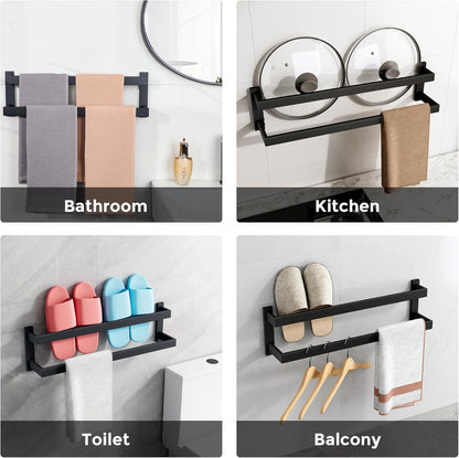 Sayayo Black Towel Rail Wall Mounted Double Bath Towel Holder for Bathroom Kitchen, 2-Tier Towels Rack SUS304 Stainless Steel, 16 INCH, 20 INCH, 24 INCH, 28 INCH