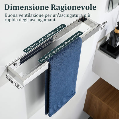 SAYAYO Hand Towel Holder Wall Mounted Black Towel Rail Self Adhesive or Screw Fixing Towel Ring for Bathroom Kitchen, SUS304 Stainless Steel Waterproof & Rustproof 20CM - 70CM