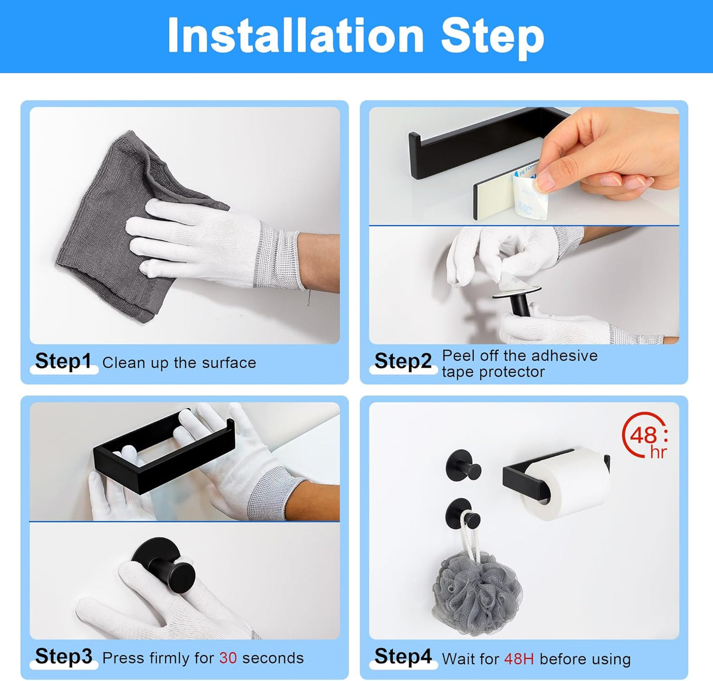 SAYAYO Toilet Roll Holder Self Adhesive Sticky on 2 Hooks for Hanging Towels Wall Hook Toilet Paper Holder Without Screws No Drill for Bathroom Kitchen SUS304 Stainless Steel Bathroom set