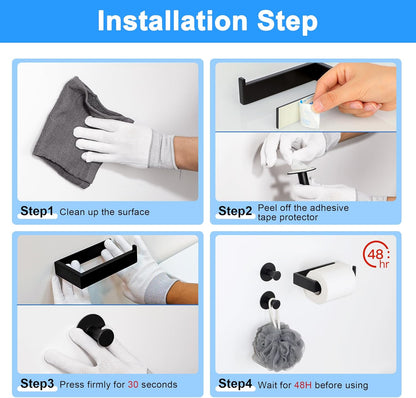 SAYAYO Toilet Roll Holder Self Adhesive Sticky on 2 Hooks for Hanging Towels Wall Hook Toilet Paper Holder Without Screws No Drill for Bathroom Kitchen SUS304 Stainless Steel Bathroom set