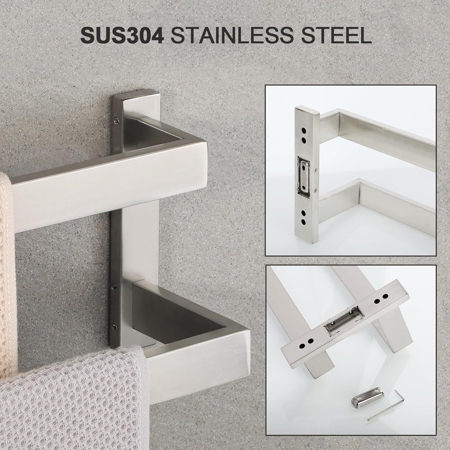 Sayayo Black Towel Rail Wall Mounted Double Bath Towel Holder for Bathroom Kitchen, 2-Tier Towels Rack SUS304 Stainless Steel, 16 INCH, 20 INCH, 24 INCH, 28 INCH