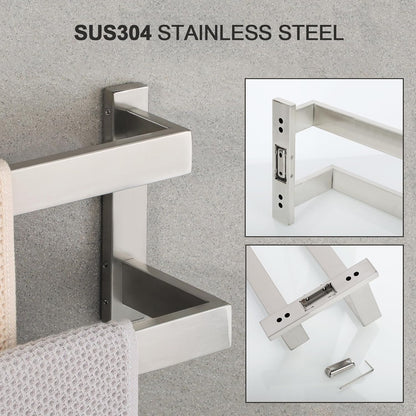 Sayayo Black Towel Rail Wall Mounted Double Bath Towel Holder for Bathroom Kitchen, 2-Tier Towels Rack SUS304 Stainless Steel, 16 INCH, 20 INCH, 24 INCH, 28 INCH