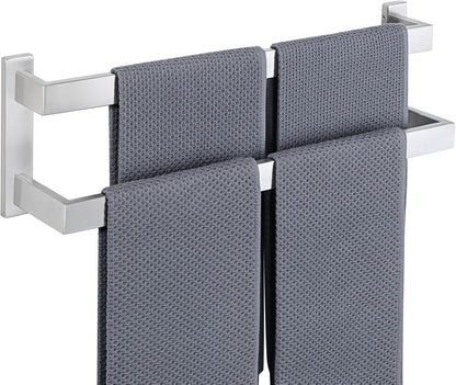 Sayayo Black Towel Rail Wall Mounted Double Bath Towel Holder for Bathroom Kitchen, 2-Tier Towels Rack SUS304 Stainless Steel, 16 INCH, 20 INCH, 24 INCH, 28 INCH