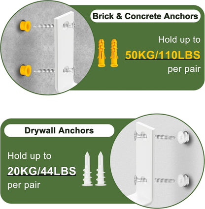 SAYAYO Shelf Brackets Heavy Duty 5MM Thick White Angle Brackets Metal L Brackets for Shelves, Wooden Shelf Brackets & Supports Wall Hanging Corner Brace, 200mm*150mm, 4 Pack, EJZX23108W-4P