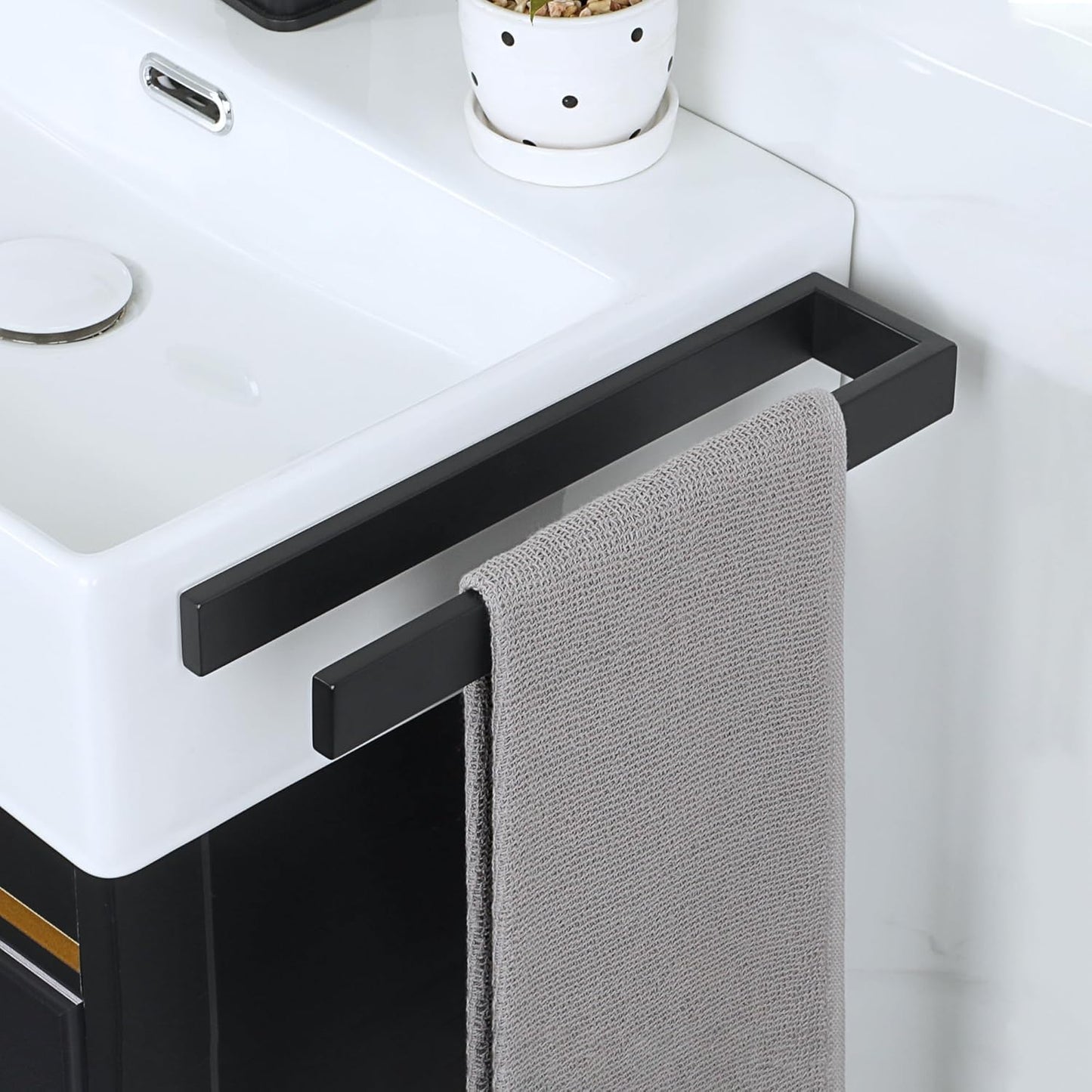 SAYAYO Hand Towel Holder Self Adhesive Towel Rail Towel Rack Stainless Steel Towel Ring No Drilling for Bathroom, 20cm - 40cm, 8 Inch - 16 Inch, Black, Brushed, Polished