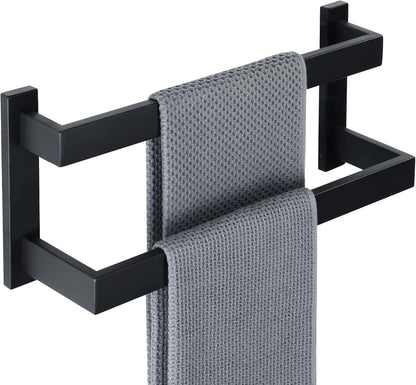 Sayayo Black Towel Rail Wall Mounted Double Bath Towel Holder for Bathroom Kitchen, 2-Tier Towels Rack SUS304 Stainless Steel, 16 INCH, 20 INCH, 24 INCH, 28 INCH