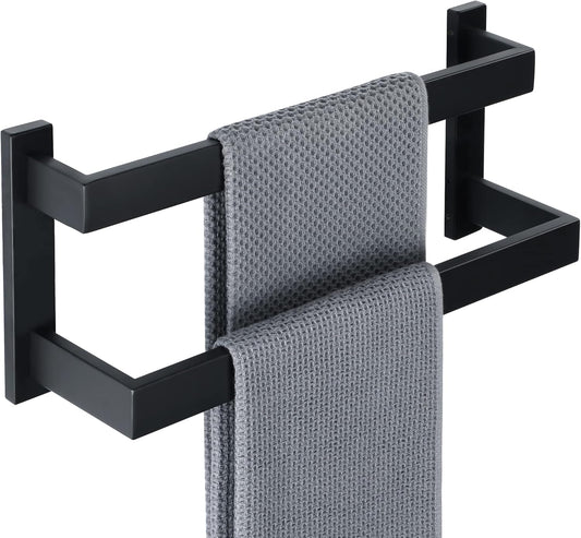 Sayayo Black Towel Rail Wall Mounted Double Bath Towel Holder for Bathroom Kitchen, 2-Tier Towels Rack SUS304 Stainless Steel, 16 INCH, 20 INCH, 24 INCH, 28 INCH