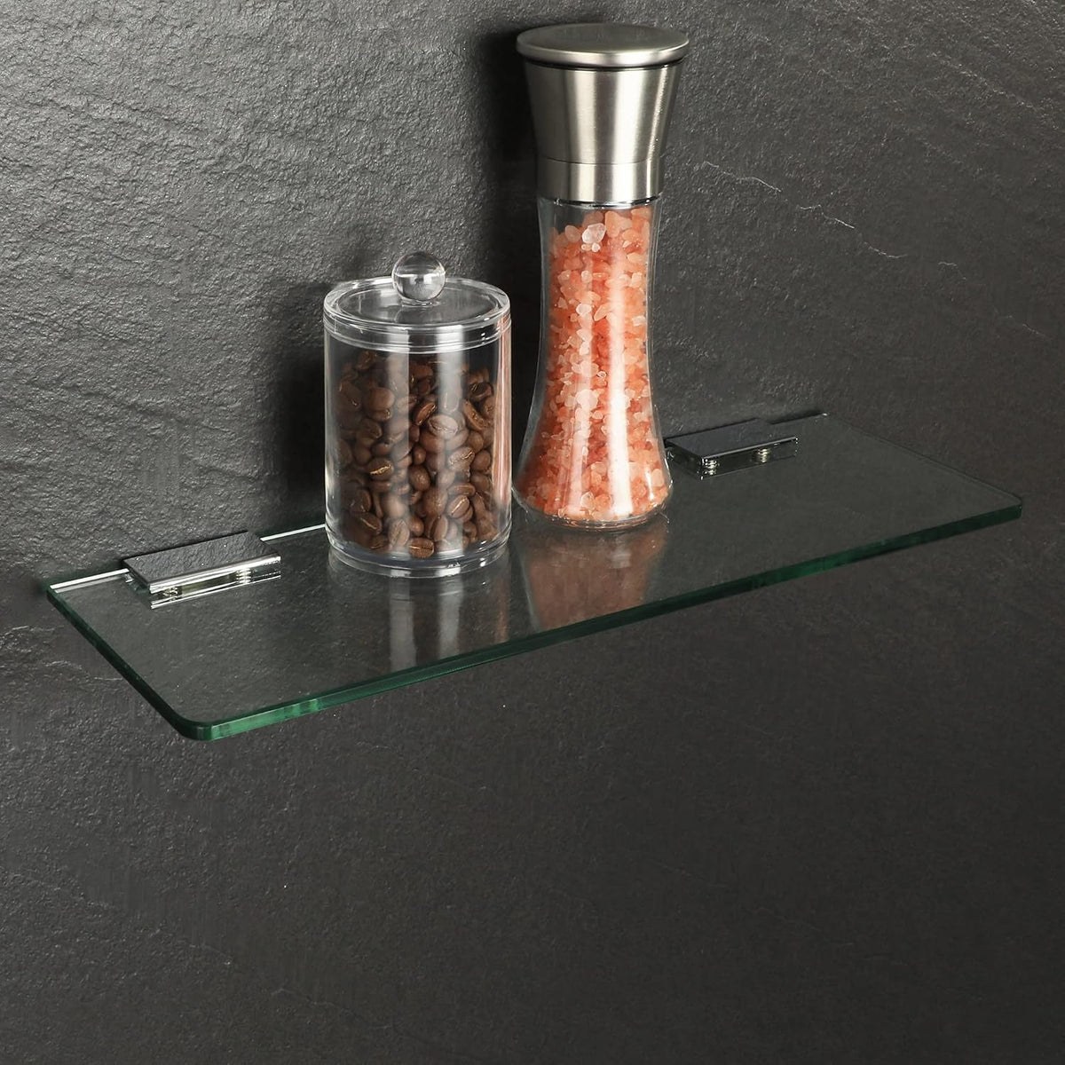 SAYAYO Bathroom Glass Shelf Wall Mounted 7MM/ 8MM Tempered Transparent Glass with Chromed Stainless Steel Shelf Brackets Supports 38CM/ 60CM Length