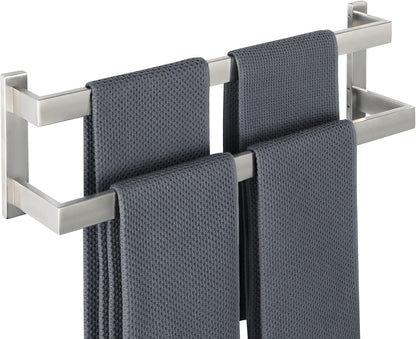 Sayayo Black Towel Rail Wall Mounted Double Bath Towel Holder for Bathroom Kitchen, 2-Tier Towels Rack SUS304 Stainless Steel, 16 INCH, 20 INCH, 24 INCH, 28 INCH