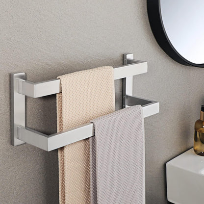 Sayayo Black Towel Rail Wall Mounted Double Bath Towel Holder for Bathroom Kitchen, 2-Tier Towels Rack SUS304 Stainless Steel, 16 INCH, 20 INCH, 24 INCH, 28 INCH