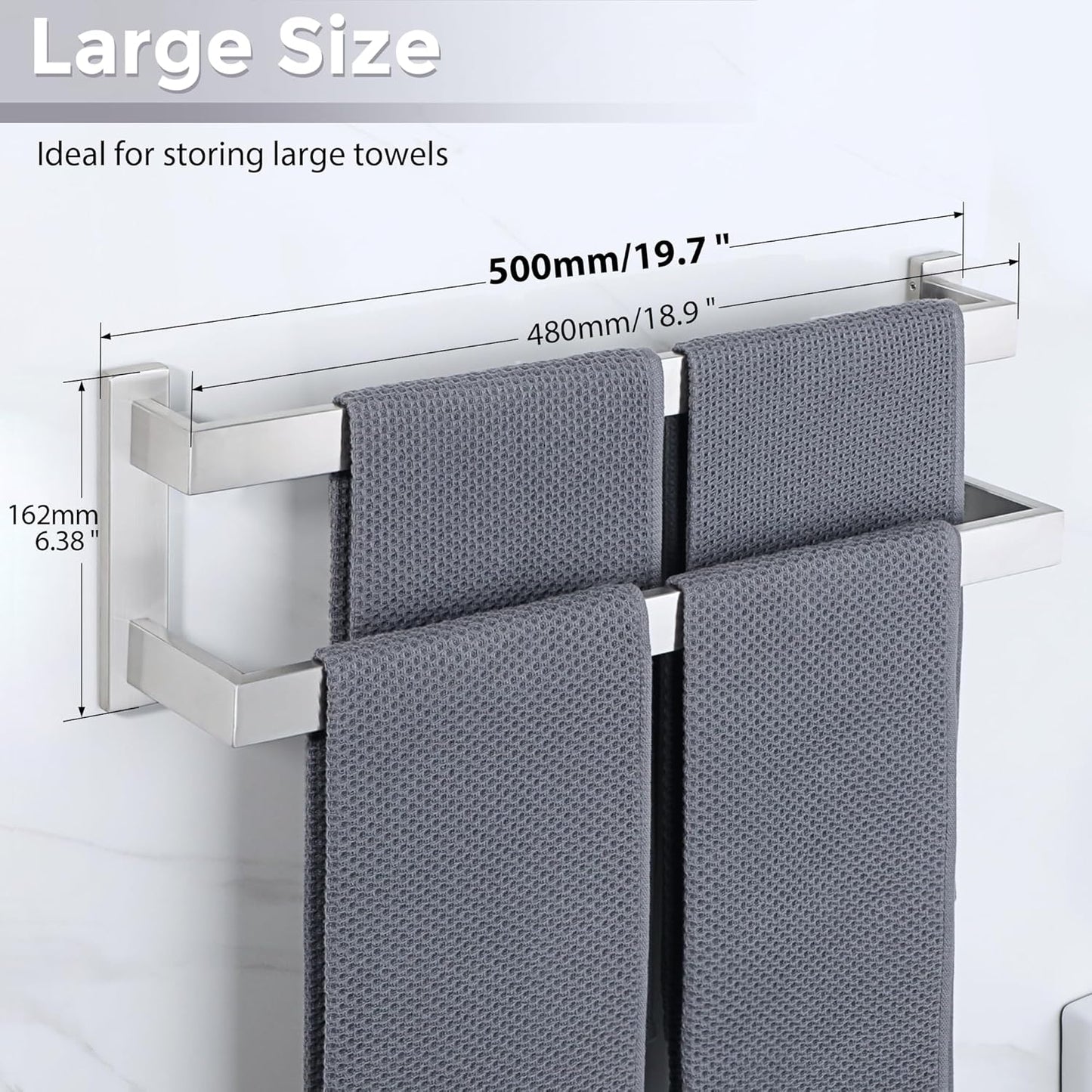 Sayayo Black Towel Rail Wall Mounted Double Bath Towel Holder for Bathroom Kitchen, 2-Tier Towels Rack SUS304 Stainless Steel, 16 INCH, 20 INCH, 24 INCH, 28 INCH