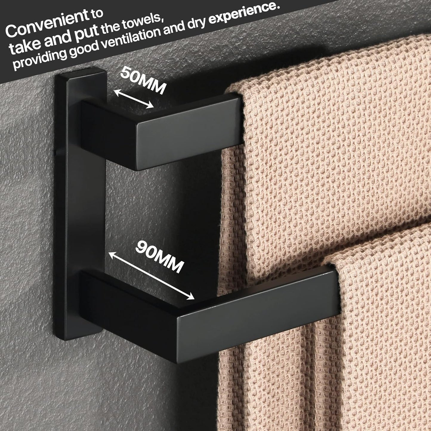 Sayayo Black Towel Rail Wall Mounted Double Bath Towel Holder for Bathroom Kitchen, 2-Tier Towels Rack SUS304 Stainless Steel, 16 INCH, 20 INCH, 24 INCH, 28 INCH