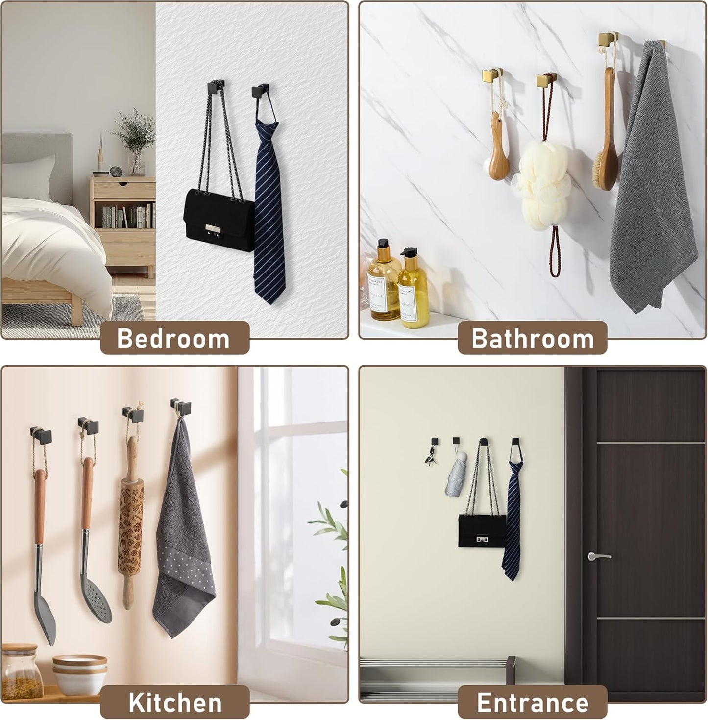 SAYAYO Coat Hooks Wall Mounted SUS304 Stainless Steel Door Hooks for Hanging Towels Wall Hooks for Bathroom Heavy Duty Square Style 2Pcs/4Pcs