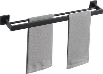 SAYAYO Double Towel Rail Wall Mounted Black Hand Towel Holder, 2-Tier Large Bath Towel Rack Heavy Duty for Bathroom Kitchen, 50CM, 60CM, 70CM