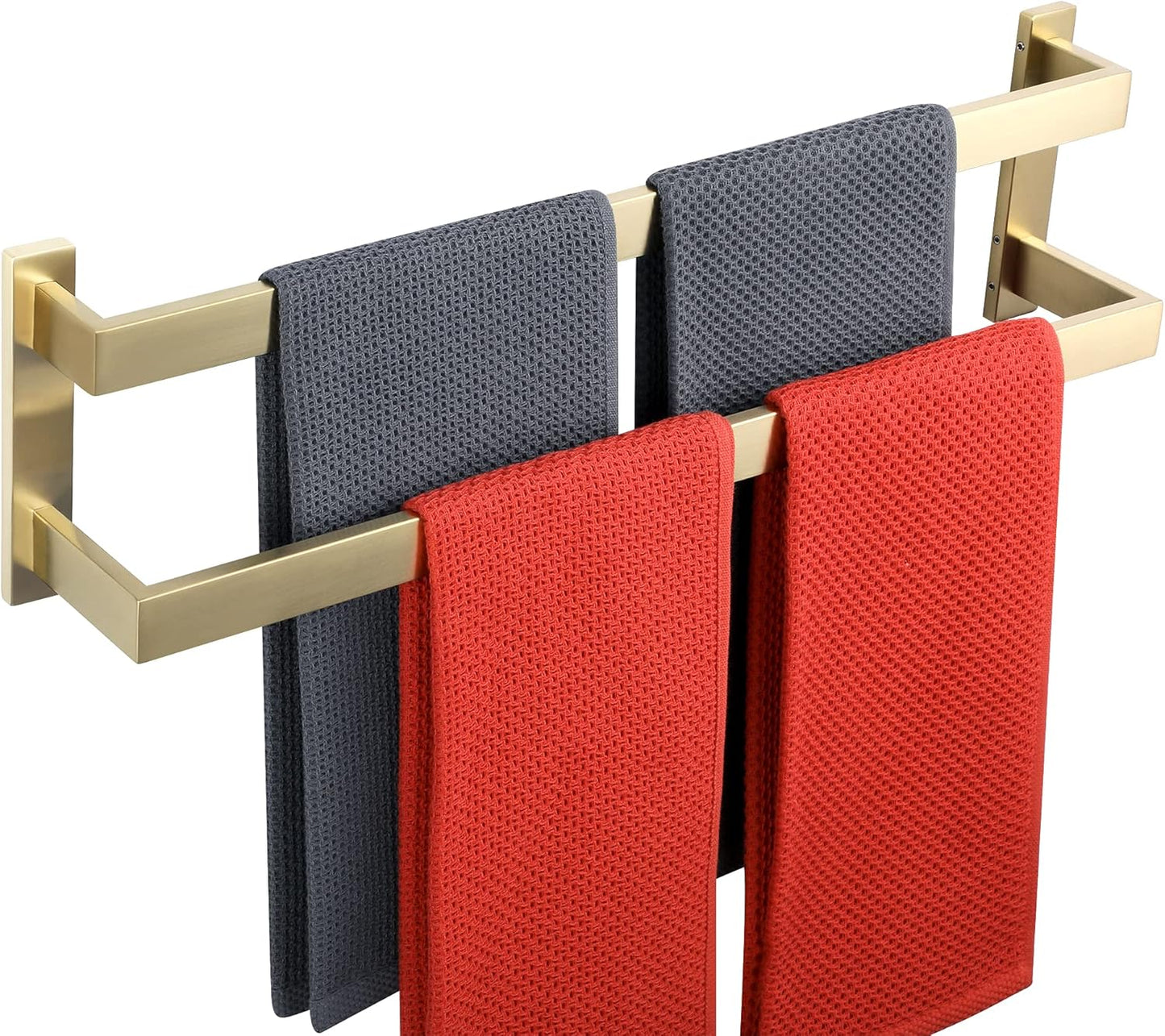 Sayayo Black Towel Rail Wall Mounted Double Bath Towel Holder for Bathroom Kitchen, 2-Tier Towels Rack SUS304 Stainless Steel, 16 INCH, 20 INCH, 24 INCH, 28 INCH