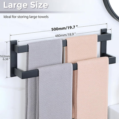 Sayayo Black Towel Rail Wall Mounted Double Bath Towel Holder for Bathroom Kitchen, 2-Tier Towels Rack SUS304 Stainless Steel, 16 INCH, 20 INCH, 24 INCH, 28 INCH