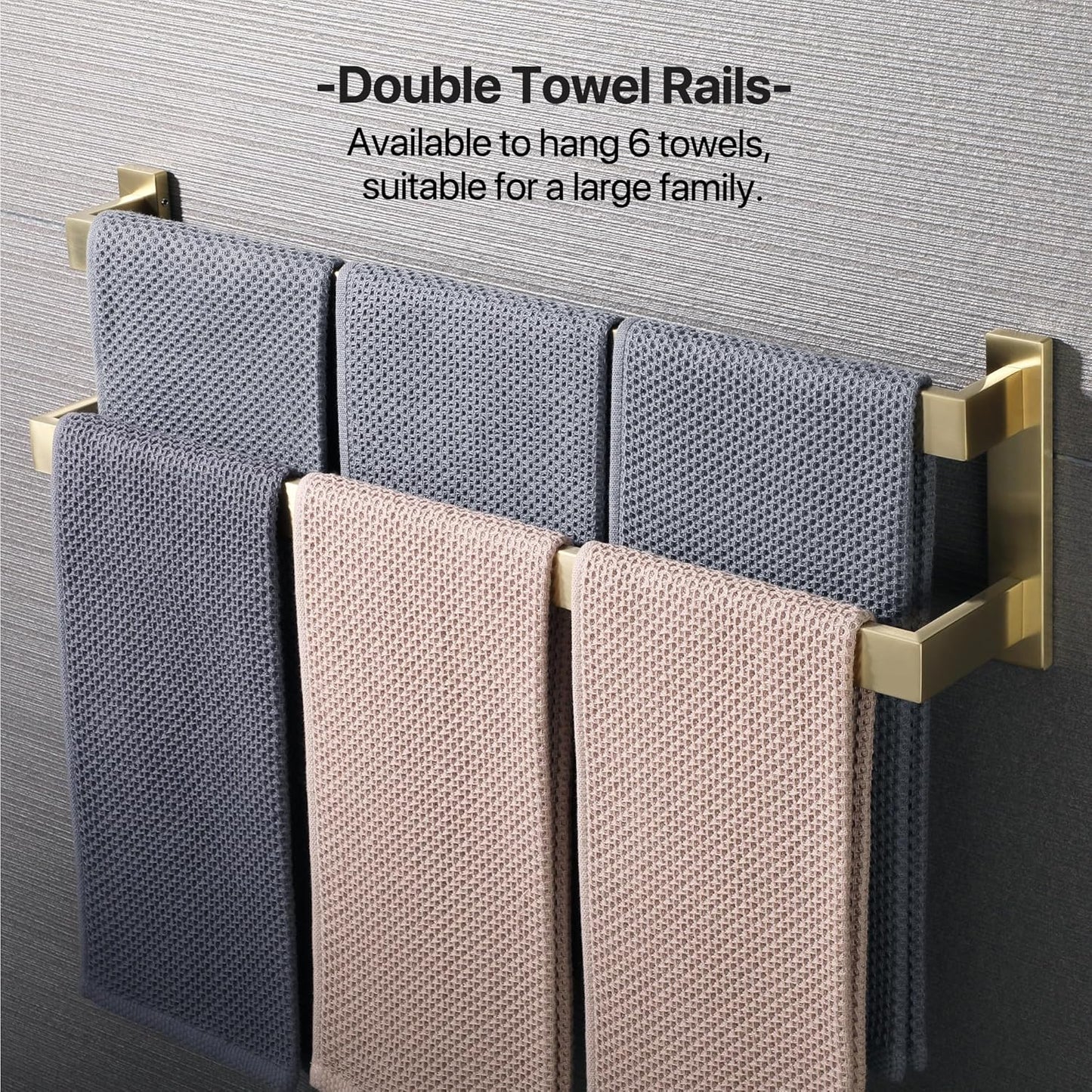 Sayayo Black Towel Rail Wall Mounted Double Bath Towel Holder for Bathroom Kitchen, 2-Tier Towels Rack SUS304 Stainless Steel, 16 INCH, 20 INCH, 24 INCH, 28 INCH