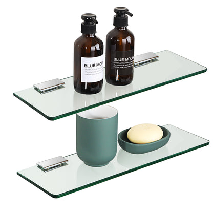 SAYAYO Bathroom Glass Shelf Wall Mounted 7MM/ 8MM Tempered Transparent Glass with Chromed Stainless Steel Shelf Brackets Supports 38CM/ 60CM Length