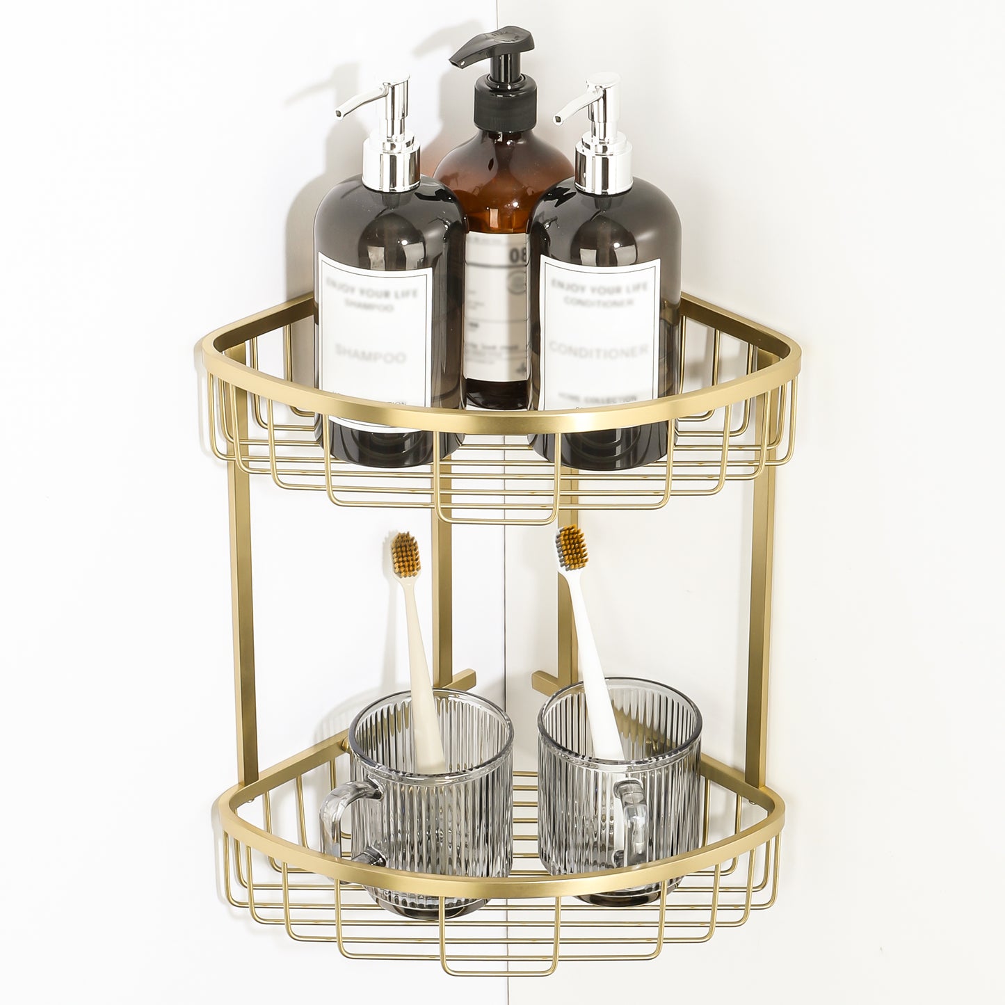 SAYAYO Corner Shower Caddy Basket, SUS304 Stainless Steel Corner Bathroom Shelf, 2-Tier Polished Shower Organiser