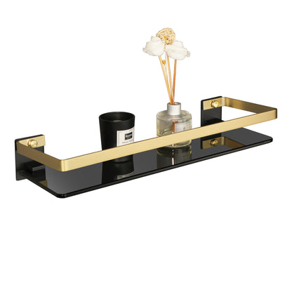 SAYAYO Bathroom Shelf Tempered Glass Shelf Wall Mounted, Black/ Brushed/ Gold Shower Storage with SUS304 Stainless Steel Rail, 38CM/ 50CM/ 60CM Length