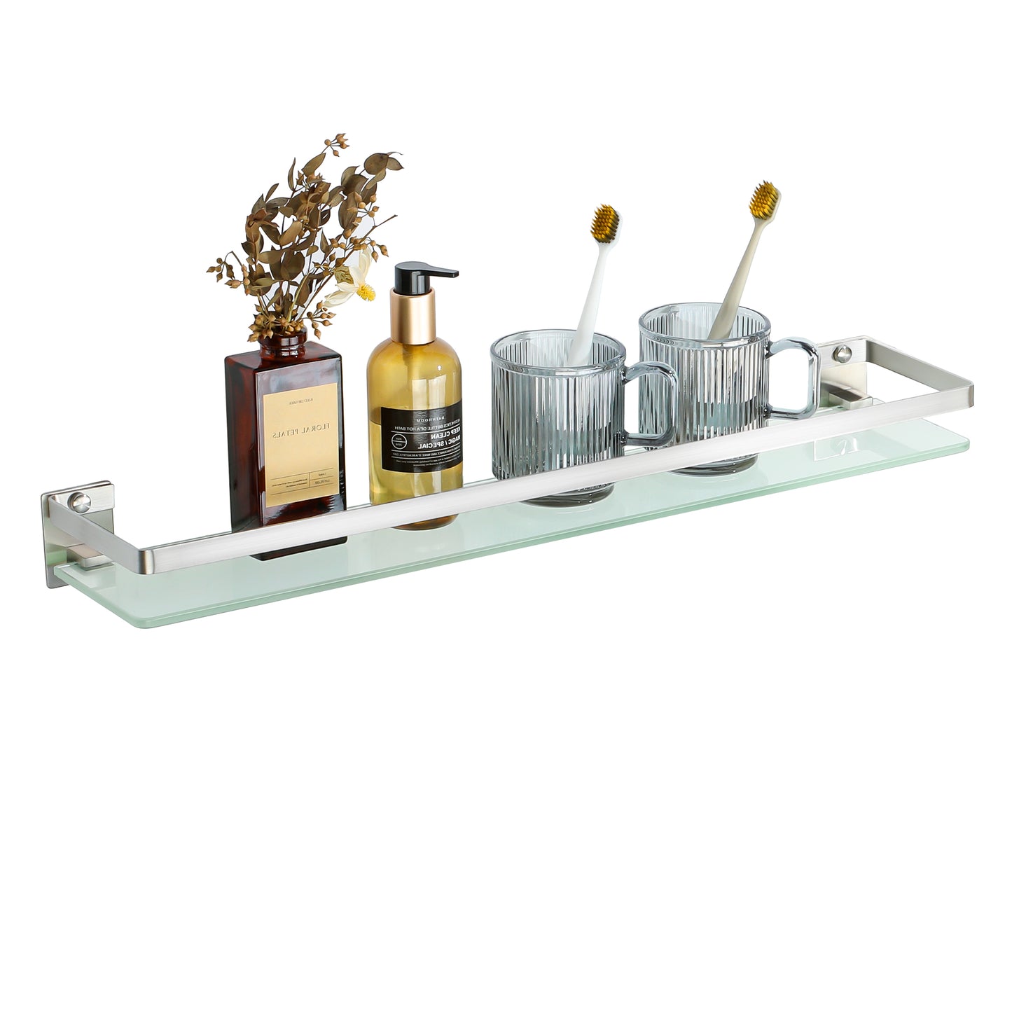 SAYAYO Bathroom Shelf Tempered Glass Shelf Wall Mounted, Black/ Brushed/ Gold Shower Storage with SUS304 Stainless Steel Rail, 38CM/ 50CM/ 60CM Length