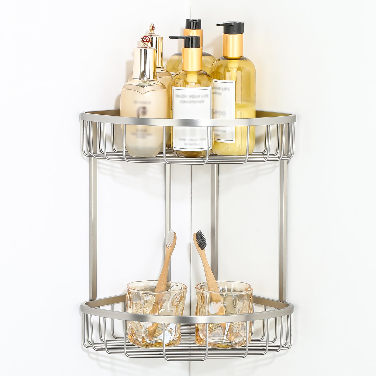 SAYAYO Corner Shower Caddy Basket, SUS304 Stainless Steel Corner Bathroom Shelf, 2-Tier Polished Shower Organiser