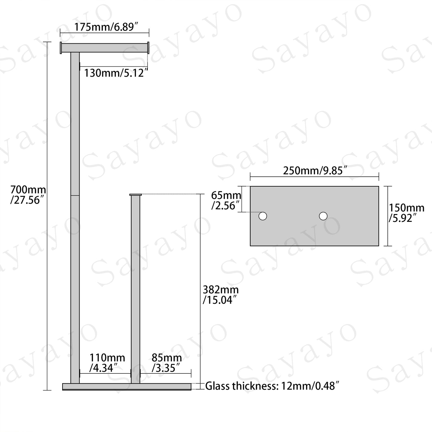 Sayayo Free Standing Toilet Roll Holder with Double Pole (Rectangular Base)