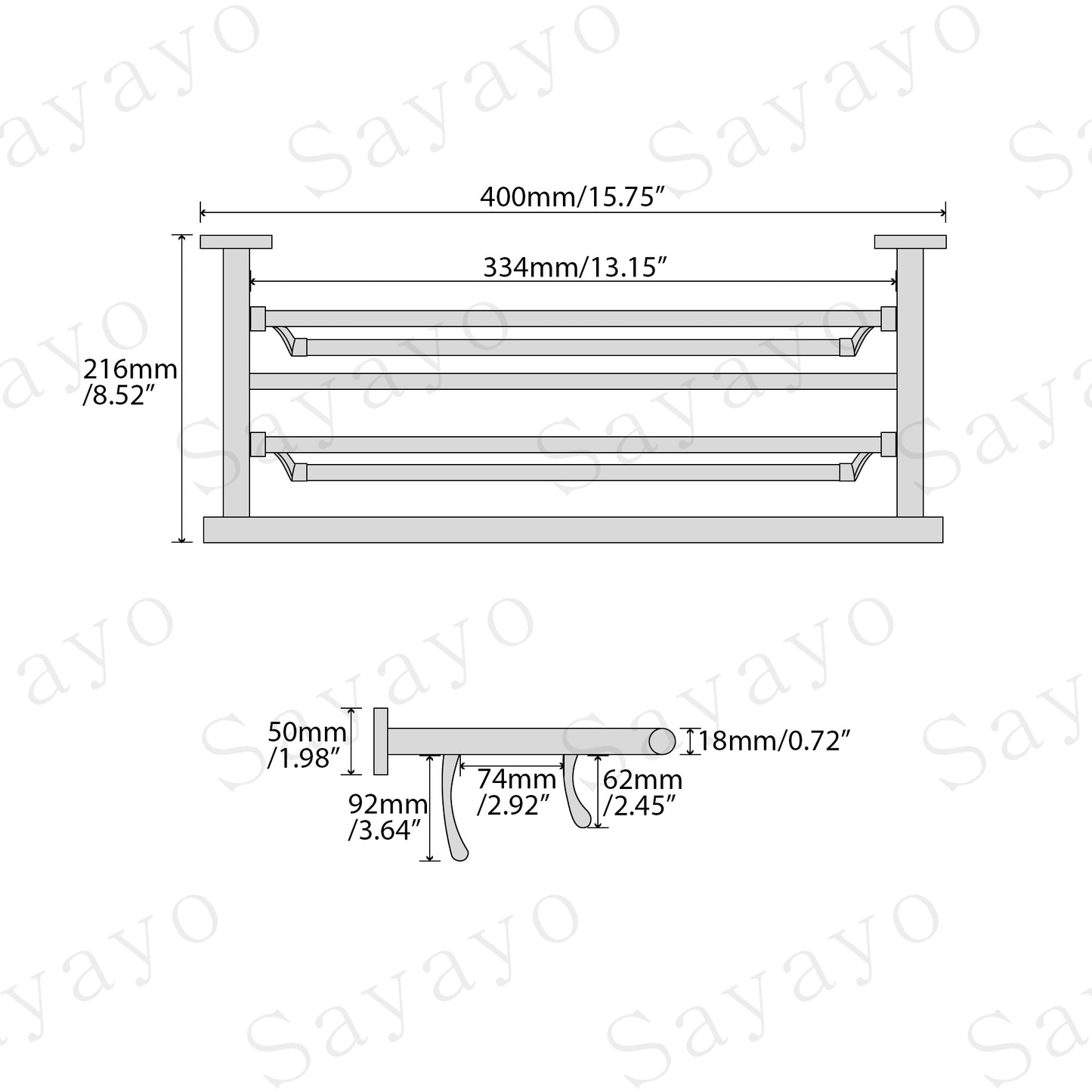 Sayayo Stainless Steel Towel Rack (with Double Foldable Hanging Rail)